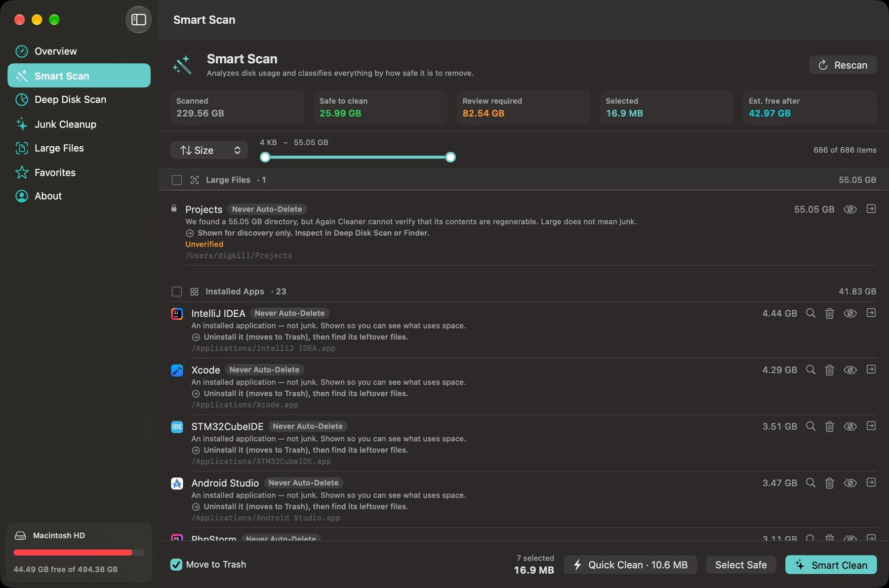 Smart Scan results with cleanup categories